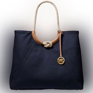 NWT Michael Kors Isla Ring Canvas Shoulder Tote Bag Admiral Blue
